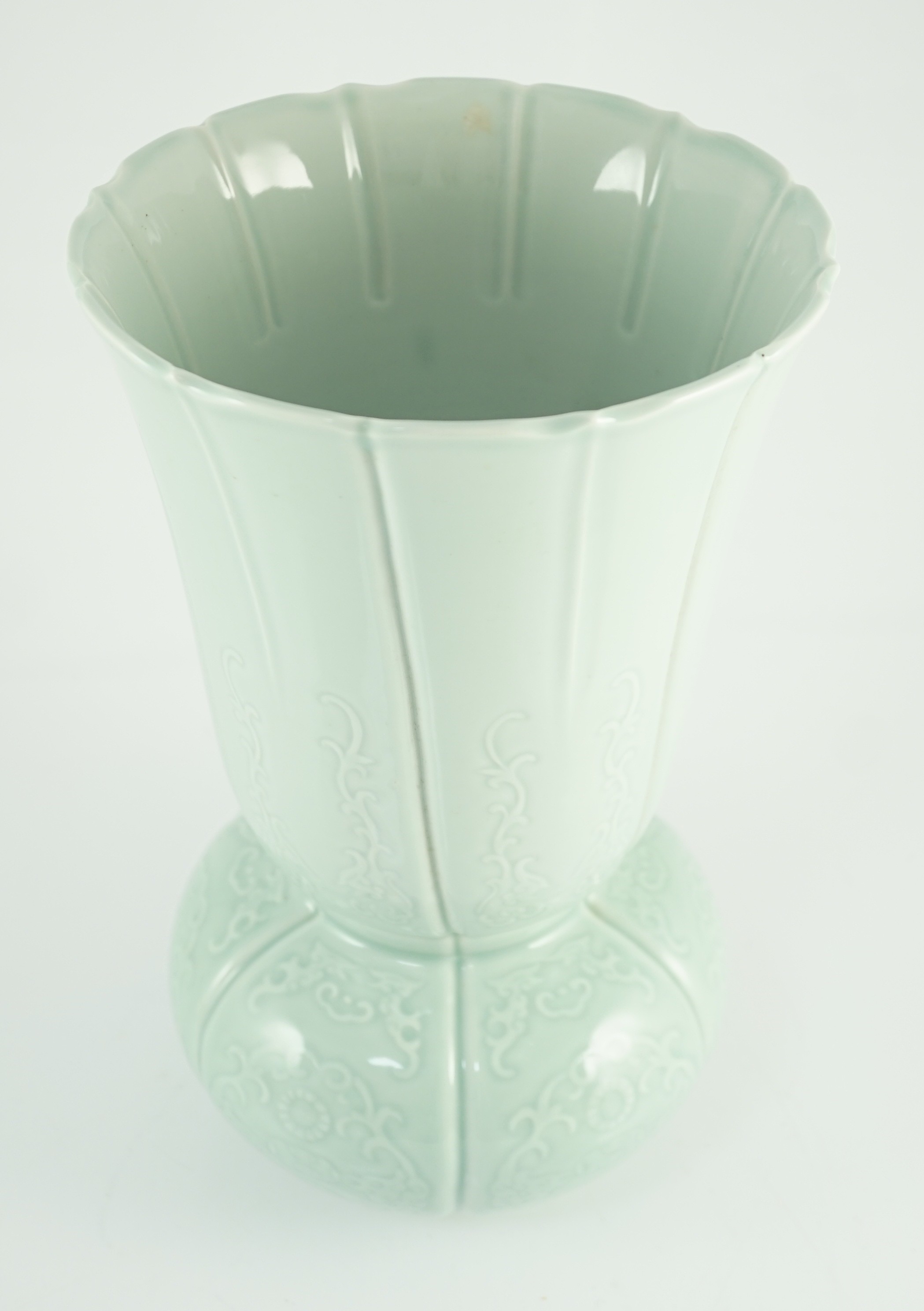 An unusual Chinese pale celadon glazed vase, Yongzheng seal mark late 19th/early 20th century, 33.7cm high